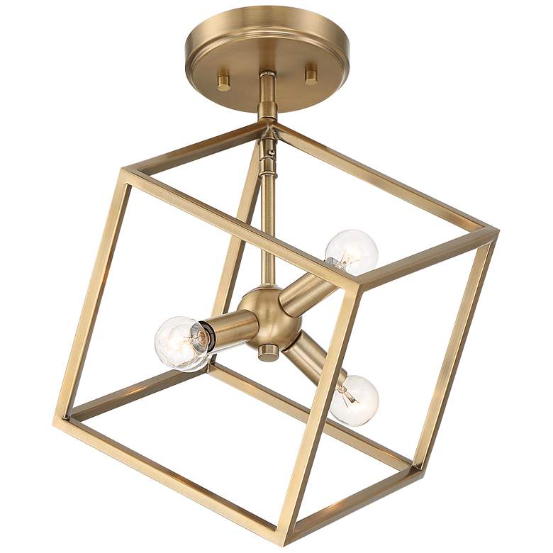 Image 2 Possini Euro Verrin 13 3/4" Wide Warm Brass Modern Cube Ceiling Light