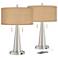 Possini Euro Vicki 23" Burlap and Nickel USB Table Lamps Set of 2