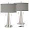 Possini Euro Vicki 23" High Nickel Gray Faux Silk USB Lamps Set of 2