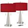 Possini Euro Vicki 23" Red Faux Silk Nickel USB Table Lamps Set of 2