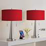 Possini Euro Vicki 23" Red Faux Silk Nickel USB Table Lamps Set of 2