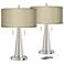 Possini Euro Vicki 23" Taupe Faux Silk and Nickel USB Lamps Set of 2