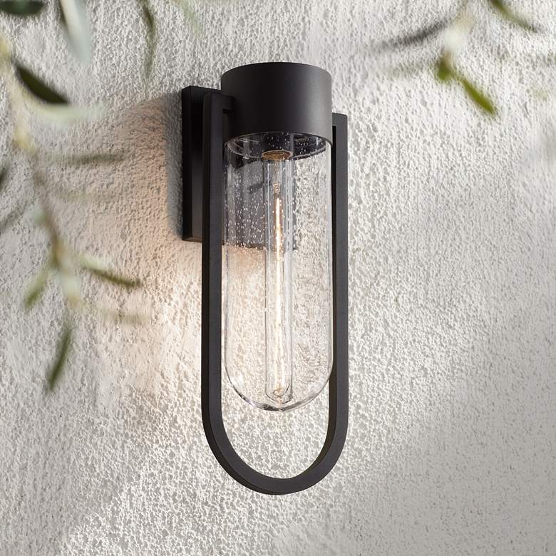 Image 1 Possini Euro Villa Lane 18 1/2" High Sand Black Outdoor Wall Light