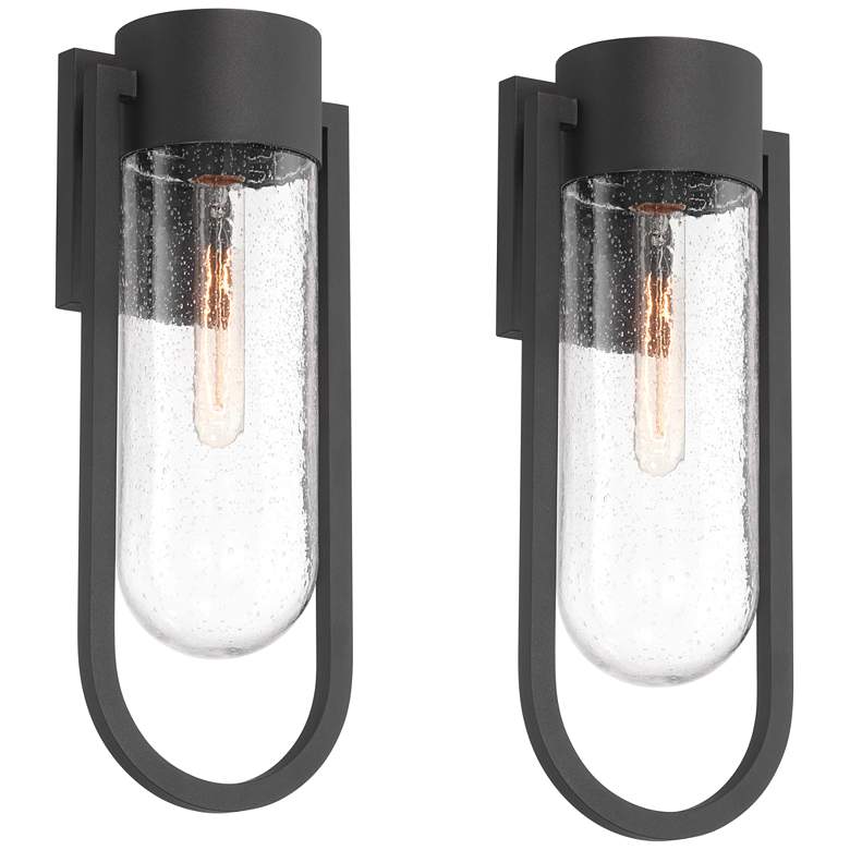 Image 2 Possini Euro Villa Lane 18 1/2"H Black Outdoor Wall Light Set of 2
