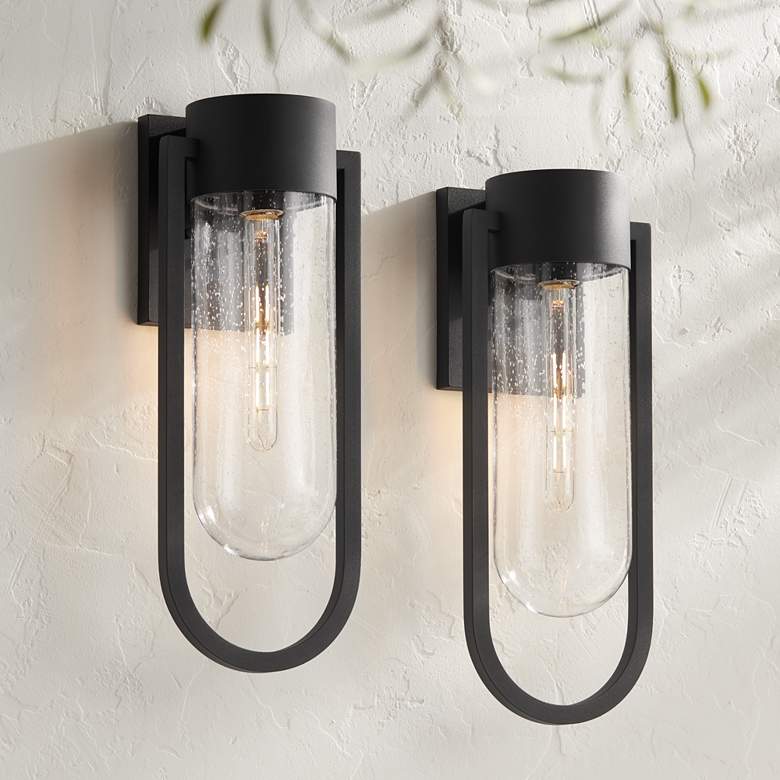 Image 1 Possini Euro Villa Lane 18 1/2"H Black Outdoor Wall Light Set of 2