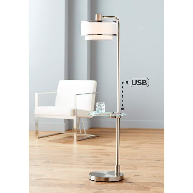 Image 1 Possini Euro Vogue 60 inch Modern Tray Table and USB Floor Lamp