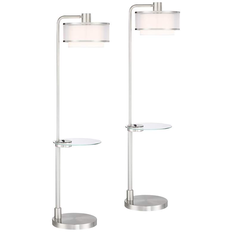 Image 1 Possini Euro Vogue Modern Tray Table USB Floor Lamps Set of 2