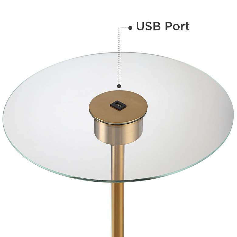 Image 4 Possini Euro Volta Brass Finish Glass Tray Table USB Floor Lamps Set of 2 more views