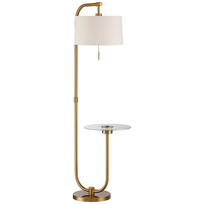 Image 7 Possini Euro Volta Brass Finish Glass Tray Table USB Floor Lamps Set of 2 more views