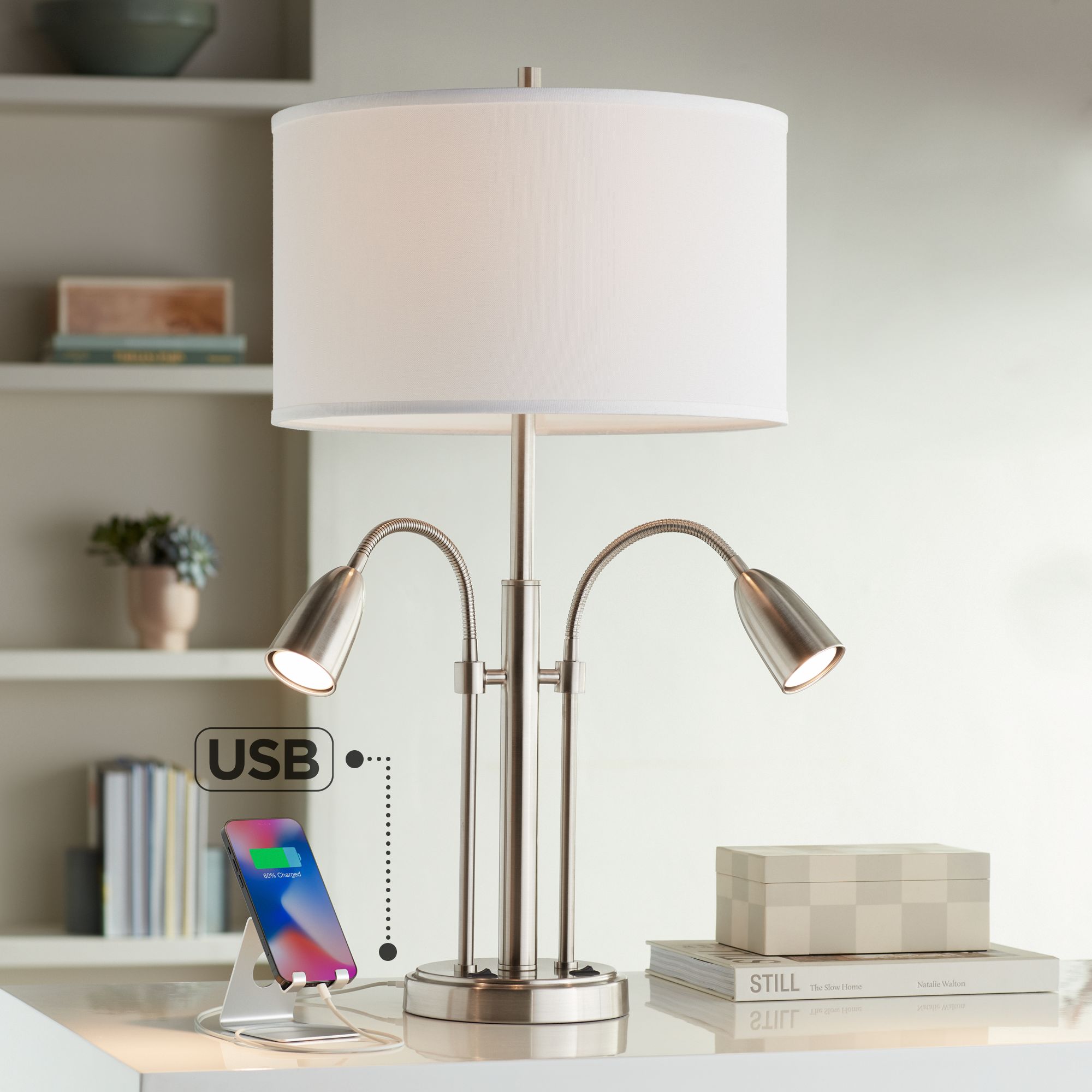 Possini euro amity desk lamp with best sale usb port and outlet