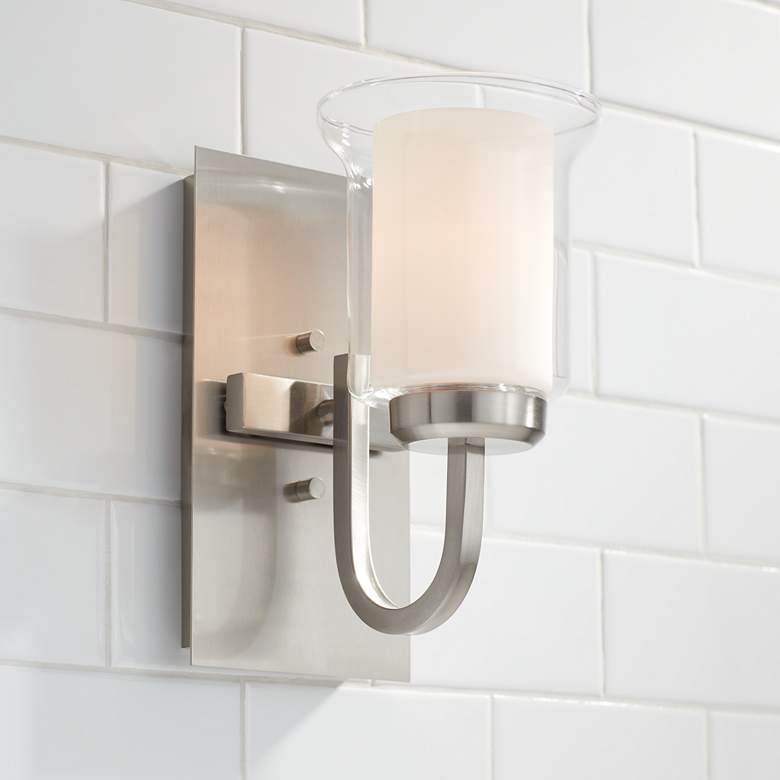 Image 1 Possini Euro Wallford 10 inch High Brushed Nickel Wall Sconce