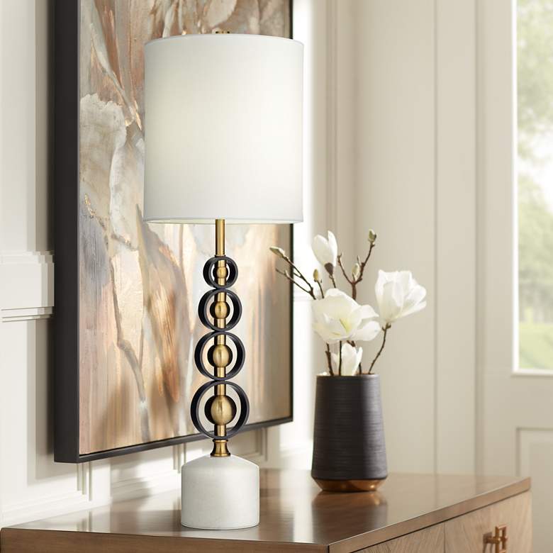 Image 1 Possini Euro Wallis 29 1/2 inch Marble and Brass Luxe Modern Table Lamp