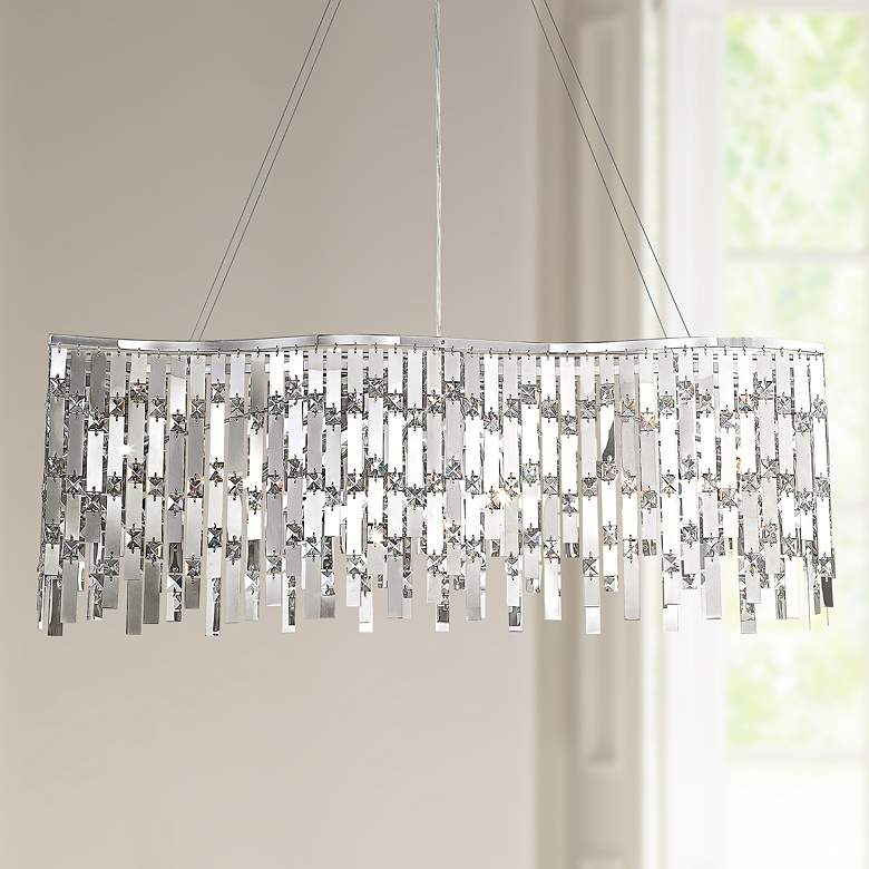 Image 1 Possini Euro Wave Rectangle Chrome and Crystal Chandelier