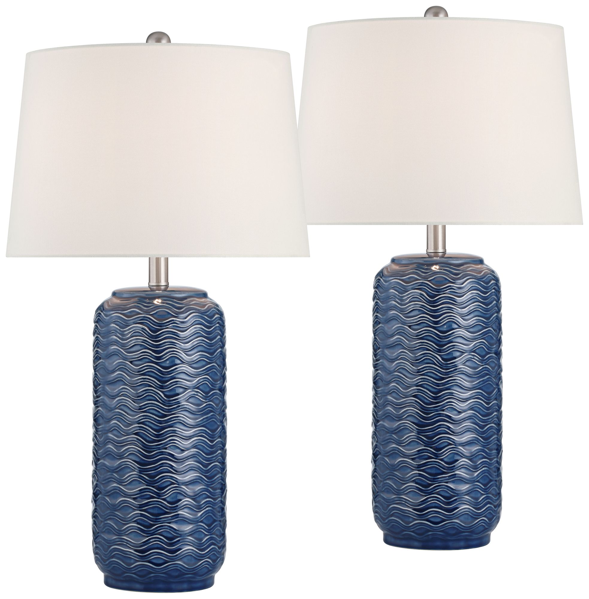 Image 2 Possini Euro Waves 26 1/2" High Blue Ceramic Table Lamps Set of 2