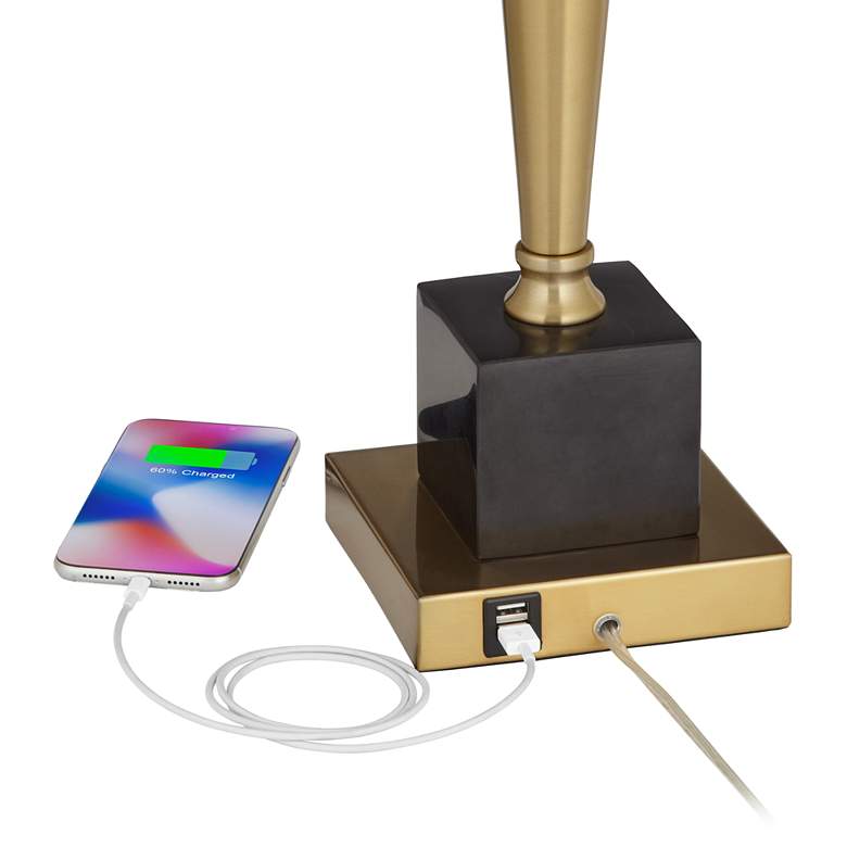 Image 4 Possini Euro Wayne 29 1/4" Brass and Black Marble USB Lamps Set of 2 more views