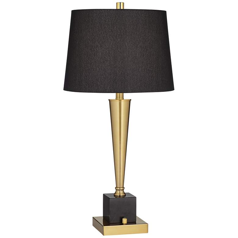 Image 2 Possini Euro Wayne 29 1/4" Brass and Marble Table Lamp with USB Ports