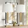 Possini Euro Wayne Brass and Crystal Table Lamps with USB Ports Set of 2