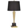 Possini Euro Wayne Brass Metal and Black Marble Table Lamp with USB Ports