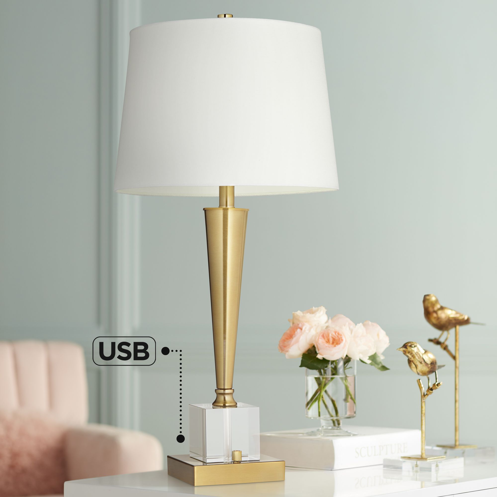 crystal table lamp with usb port