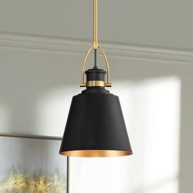 Possini Euro West 8"W Matte Black and Sand Gold Mini Pendant