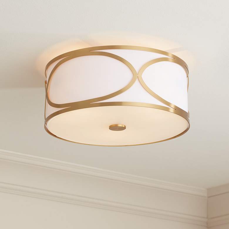 Image 1 Possini Euro Whinn 15" Wide Warm Brass Drum Ceiling Light