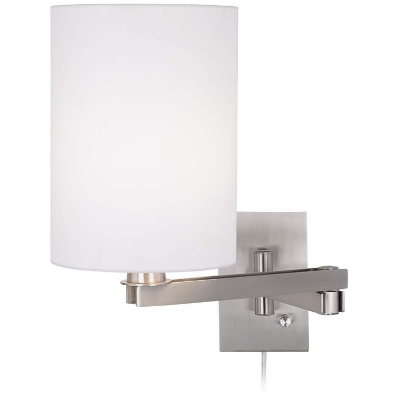 Image 1 Possini Euro White Cylinder Plug-In Swing Arm Wall Lamp