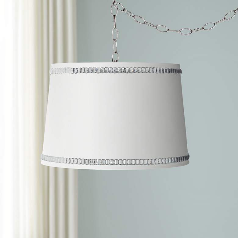 Image 1 Possini Euro White Drum 15" Wide Nickel Plug-In Swag Chandelier