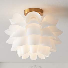 Image1 of Possini Euro White Flower 15 3/4" Wide Gold Finish Ceiling Light