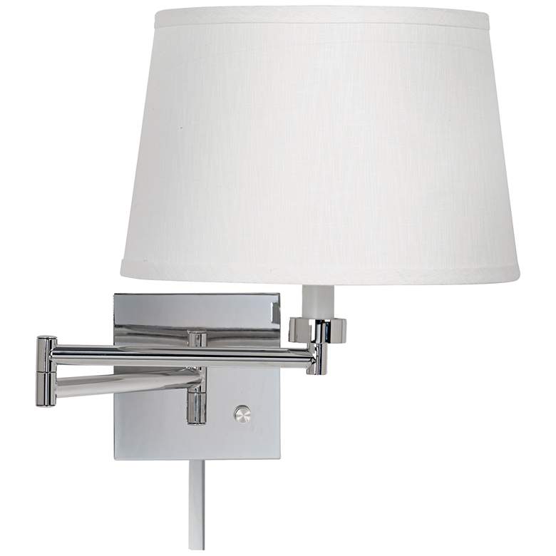 Image 1 Possini Euro White Linen Chrome Plug-In Swing Arm with Cord Cover