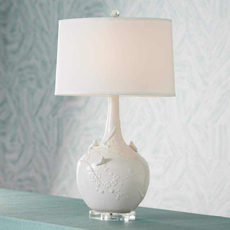 Image 1 Possini Euro White Sparrow Ceramic Table Lamp