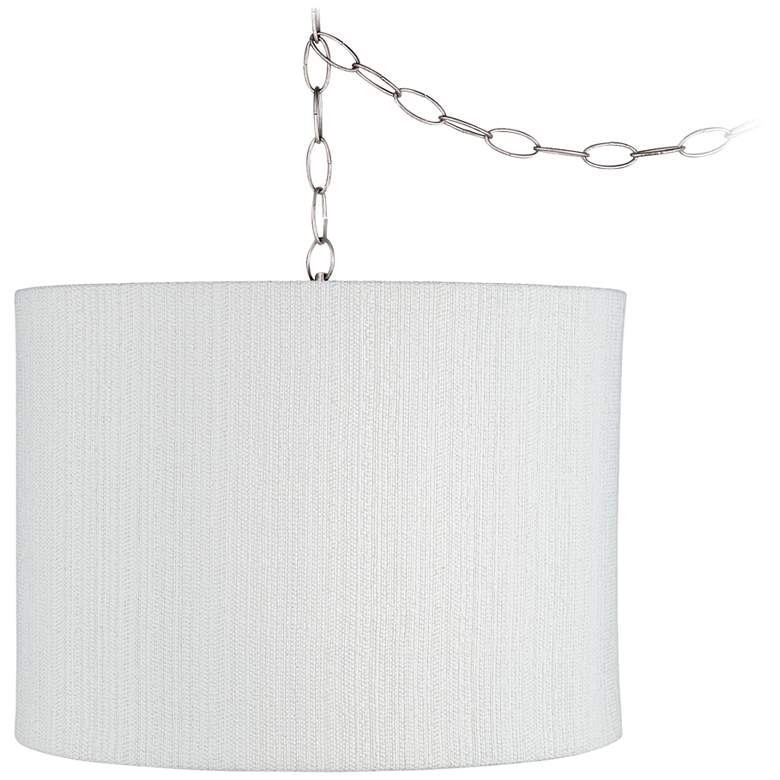 Image 1 Possini Euro White Weave 15" Wide Nickel Plug-In Swag Chandelier