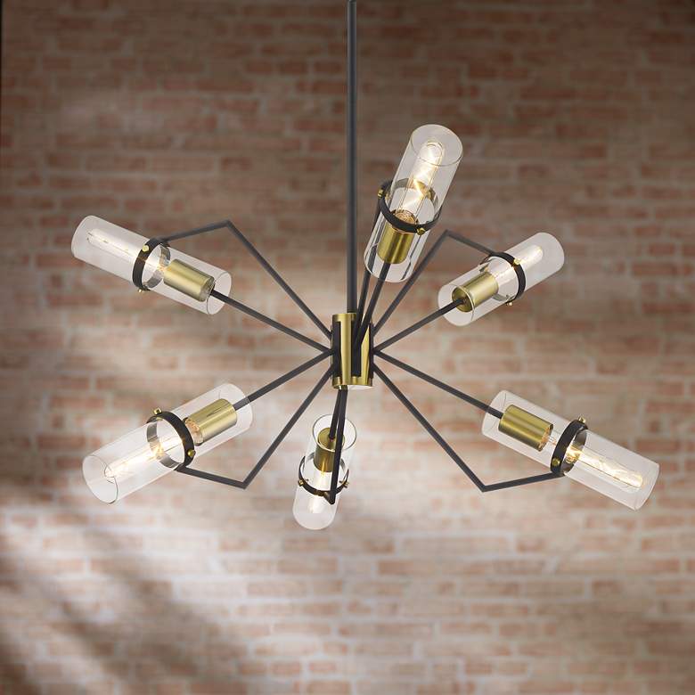 Image 1 Possini Euro Whitley 34 3/4" Wide Black 6-Light LED Pendant