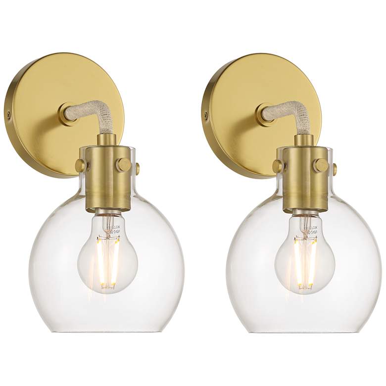 Image 1 Possini Euro Wicander 11 1/4" High Antique Brass Wall Sconce Set of 2