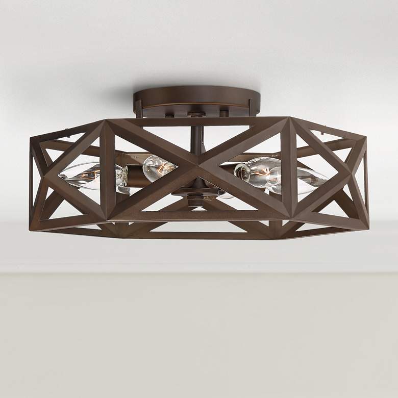 Image 1 Possini Euro Willia 14 1/2 inch Wide Geometric Bronze Ceiling Light