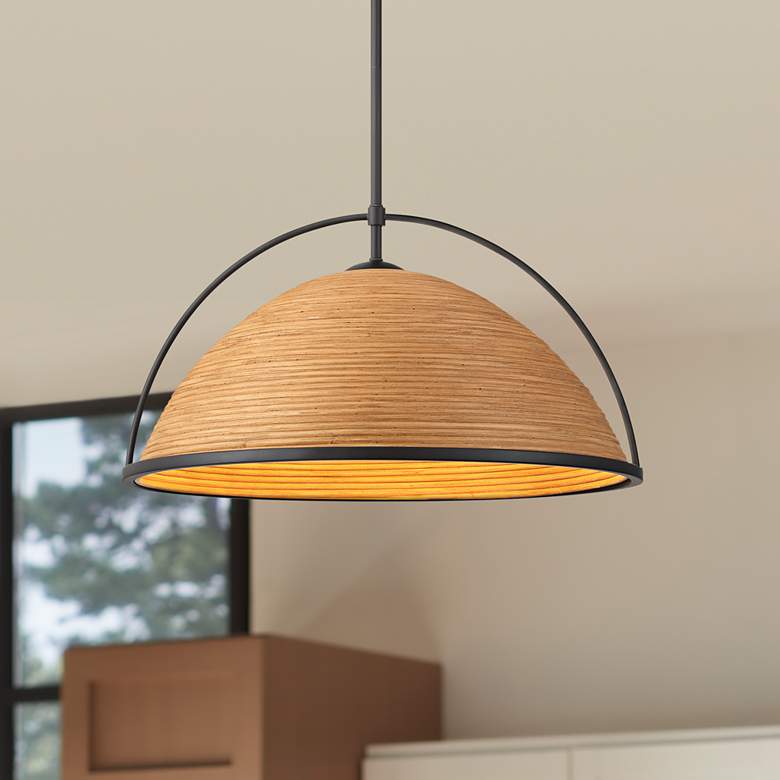 Image 1 Possini Euro William 22" Wide Black and Rattan 4-Light Pendant