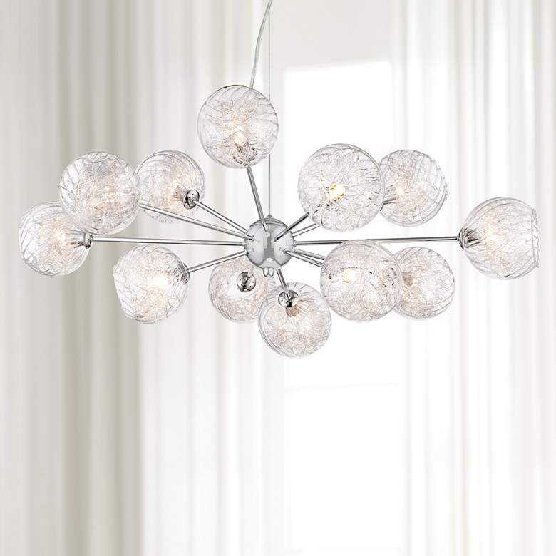 Possini Euro Wired 32&quot; Wide Glass and Chrome Modern Chandelier