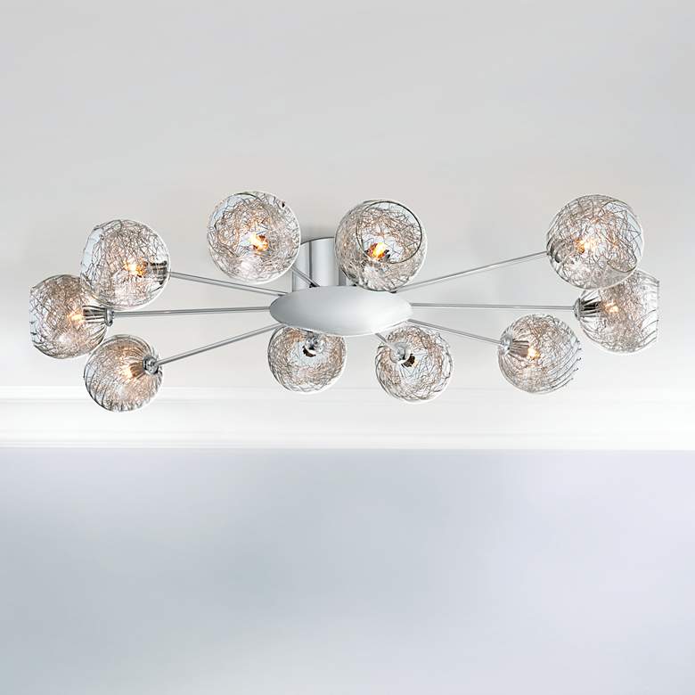 Image 1 Possini Euro Wired 38 inch Wide Glass and Chrome Ceiling Light