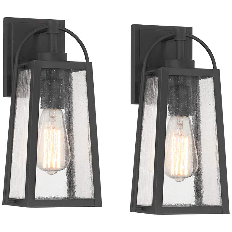 Image 2 Possini Euro Woodley 13" High Sand Black Outdoor Wall Light Set of 2