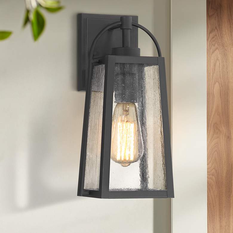 Image 1 Possini Euro Woodley 13" High Sand Black Outdoor Wall Light