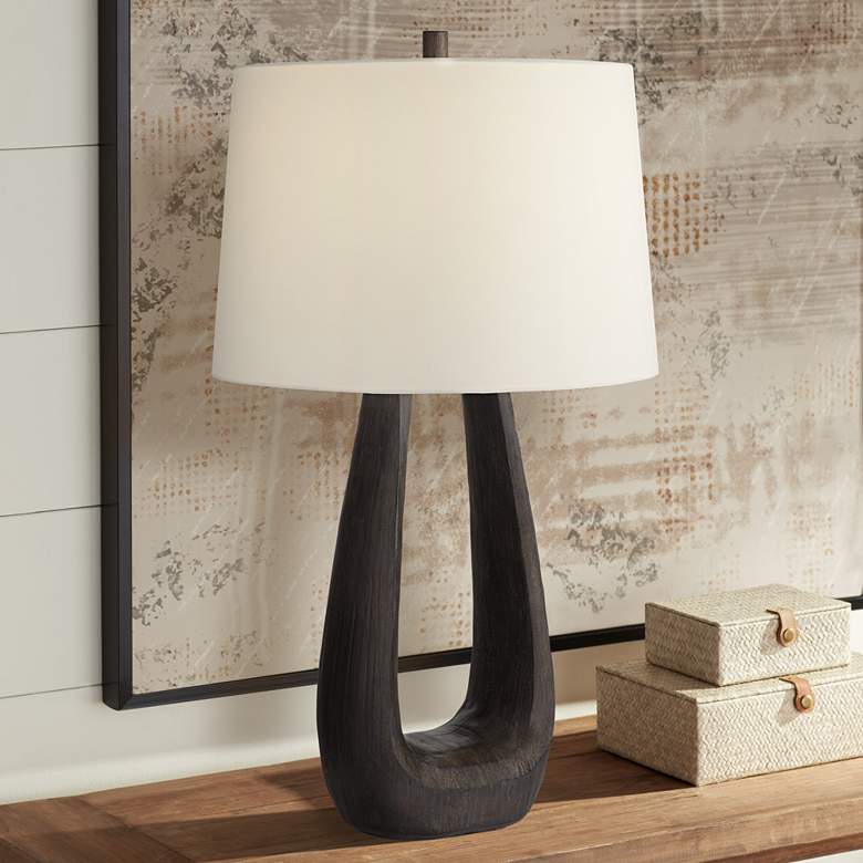 Image 2 Possini Euro Woodwork 30" Black Finish Open Base Modern Table Lamp