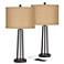 Possini Euro Woven Burlap Susan Dark Bronze USB Table Lamps Set of 2