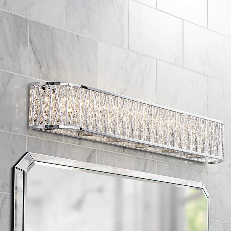 Image 1 Possini Euro Woven Laser Cut 36 inch Wide Chrome Bath Light