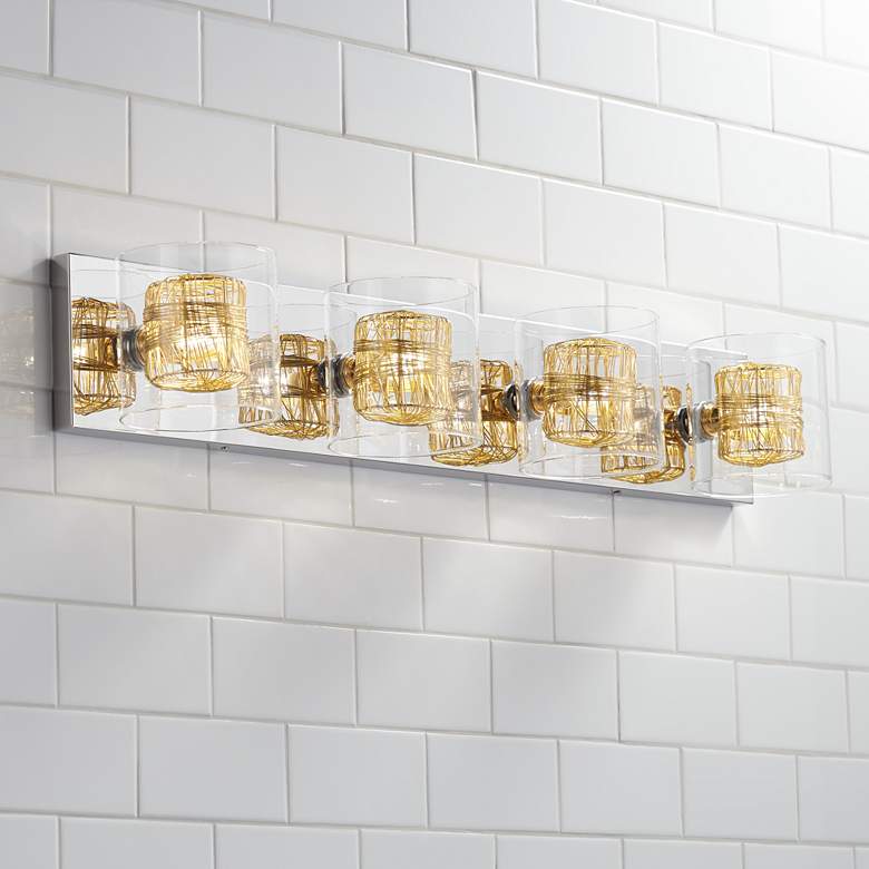 Image 1 Possini Euro Wrapped Wire 30 3/4 inch Wide Gold Bathroom Light