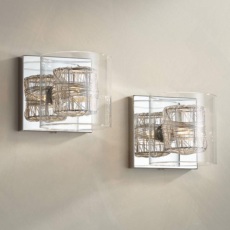 Image 2 Possini Euro Wrapped Wire 5" High Chrome Wall Sconce Set of 2