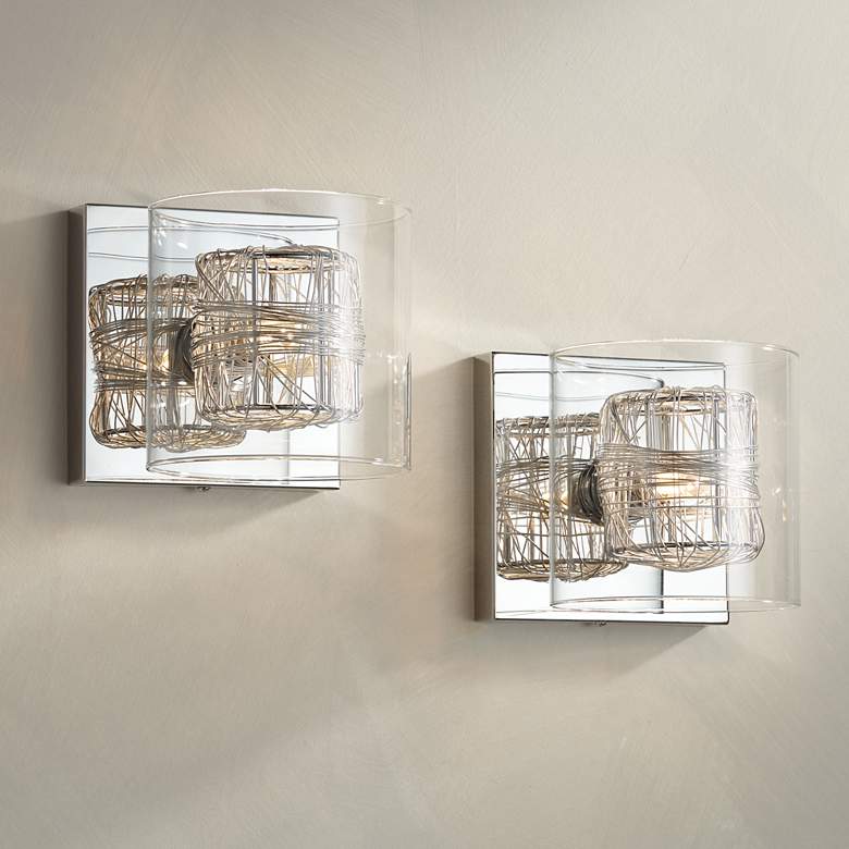 Image 1 Possini Euro Wrapped Wire 5" High Chrome Wall Sconce Set of 2