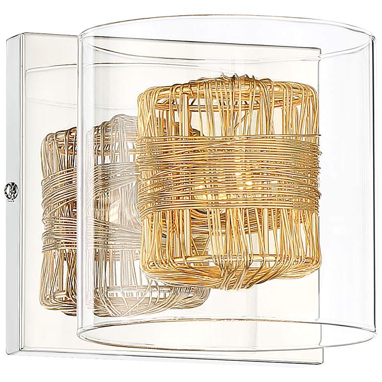 Image 1 Possini Euro Wrapped Wire 5 inch High Modern Gold and Glass Wall Sconce