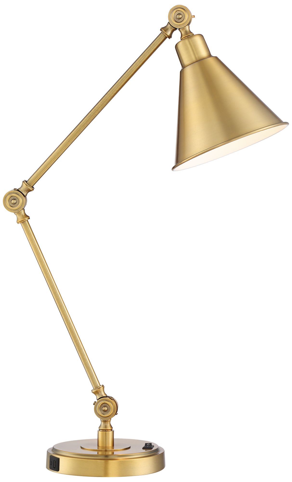 Image 3 Possini Euro Wray Adjustable Height Warm Antique Gold Modern USB Desk Lamp