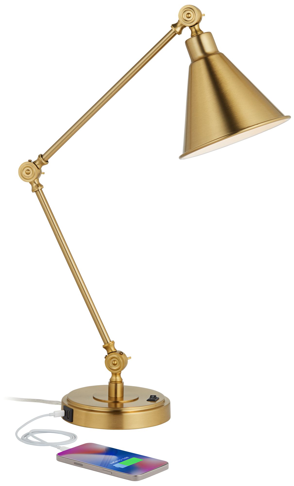 Watch A Video About the Wray Warm Antique Gold Modern Luxe Adjustable USB Desk Lamp