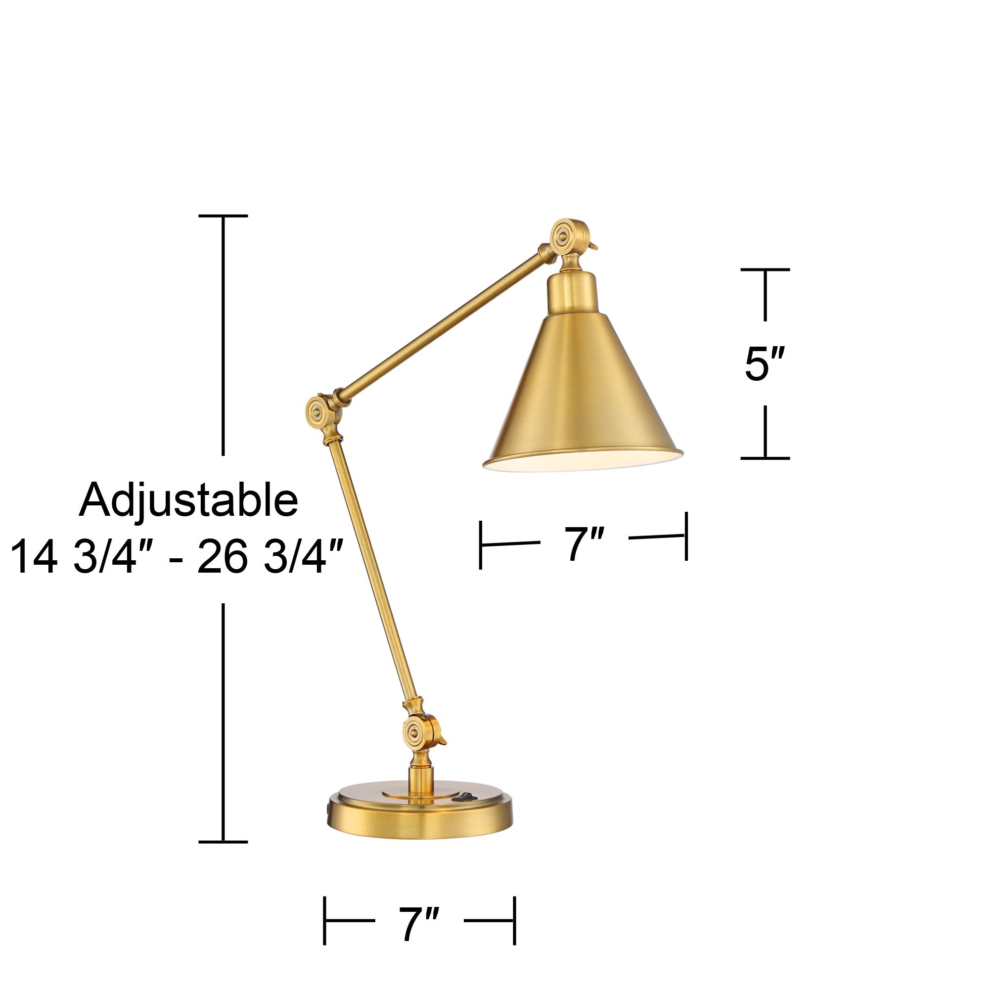 Watch A Video About the Wray Warm Antique Gold Modern Luxe Adjustable USB Desk Lamp
