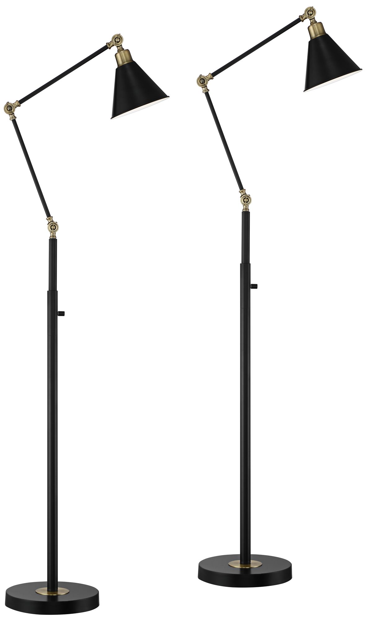 Possini Euro Wray Black and Antique Brass Adjustable Floor Lamps Set of 2